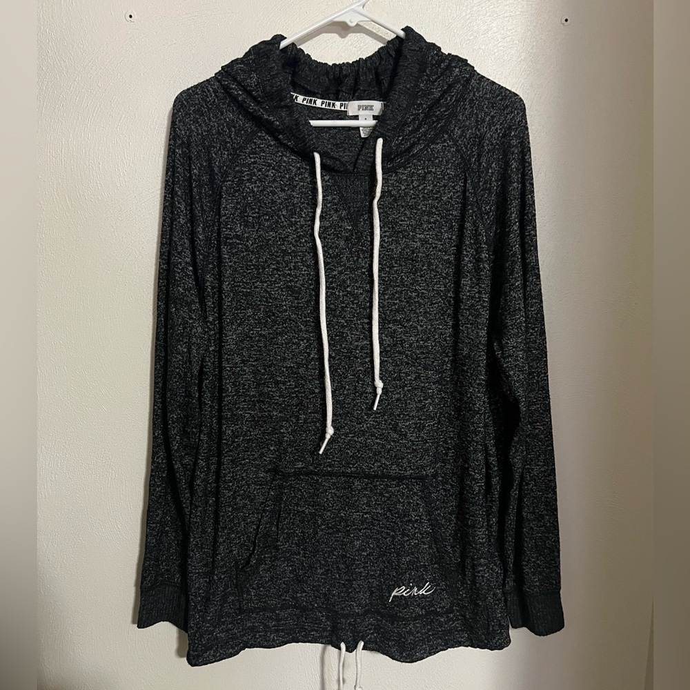 PINK VICTORIA'S SECRET Lightweight Logo Hoodie Heathered Black Women's Size M